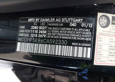 2012 Mercedes-Benz E 350 from USA, damaged, VIN WDDHF5KB6CA592330